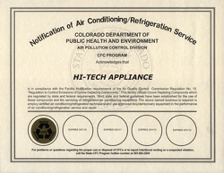 Notification of Ait Conditioning/Refrigeration Service